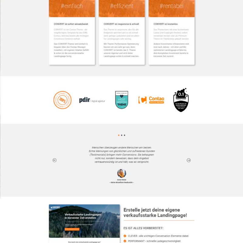 CONVERT Contao Theme – Kundenstimmen und Call to Action